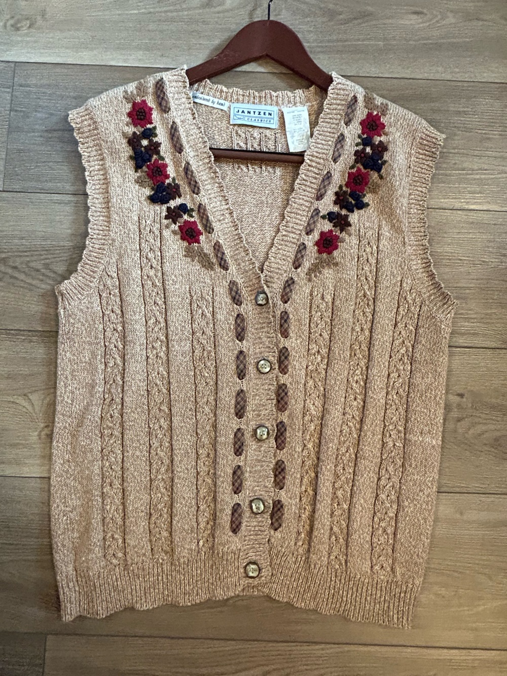 Vintage Y2K Jantzen Hand Embroidered Knit Sweater Vest XL